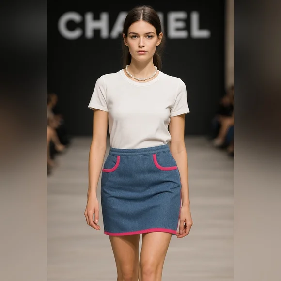 Chanel Boutique Denim Mini Skirt Size 38 Excellents Conditions.